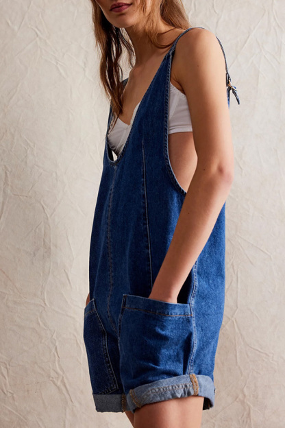 Women's Adjustable Strap Washed Denim Overalls