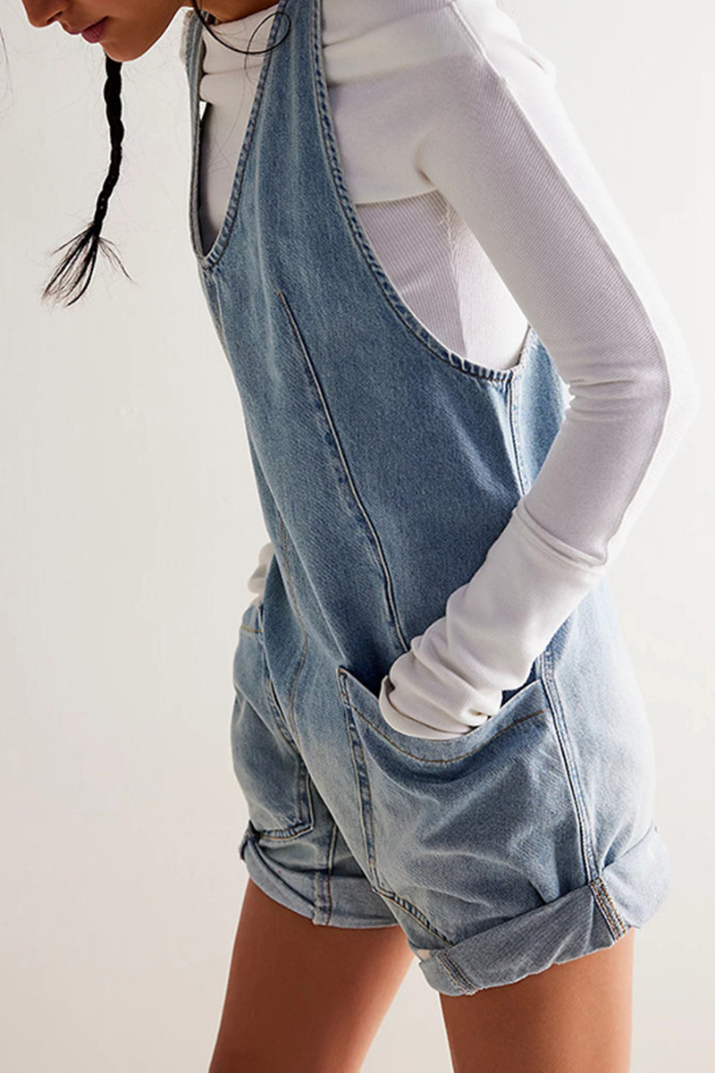Women's Adjustable Strap Washed Denim Overalls