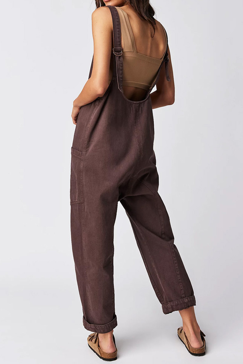 Women's V-Neck and Pockets Strap Denim Overalls