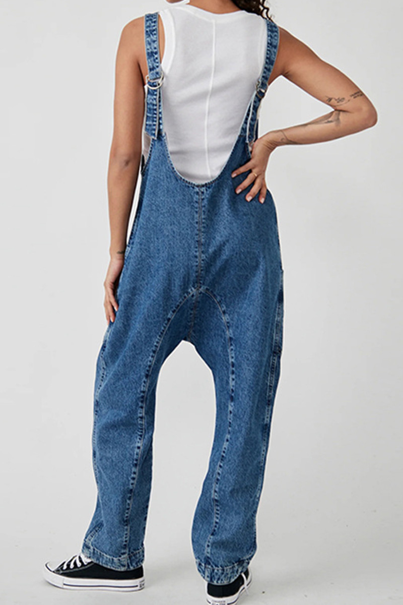 Women's V-Neck and Pockets Strap Denim Overalls