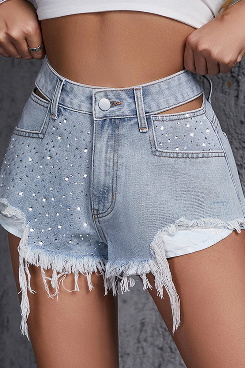 Women's Fashion Versatile Rhinestone Denim Shorts