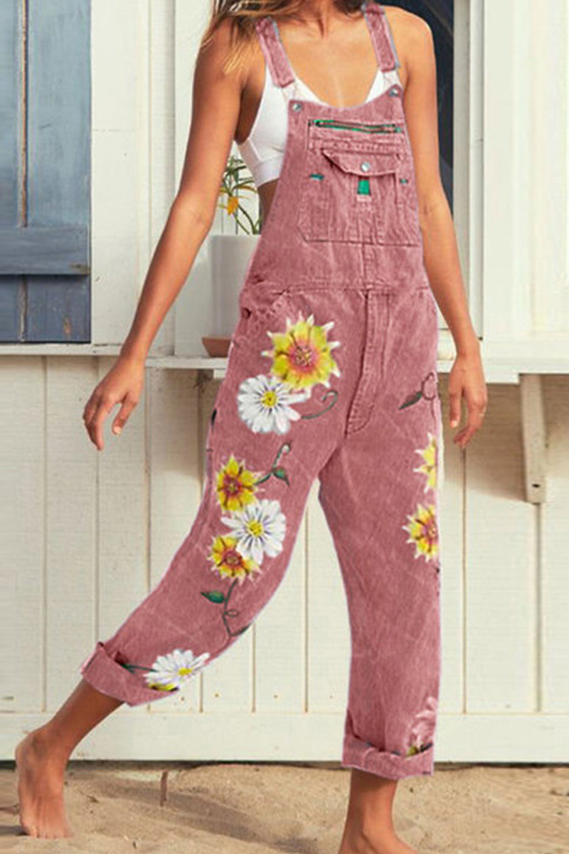 Women's Fashionable Floral Denim Overalls