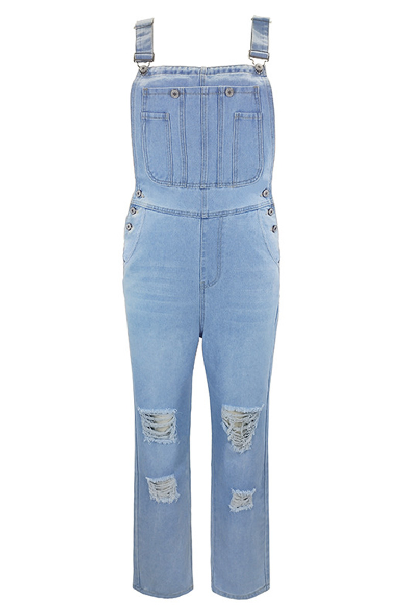 Women's Casual Wash Ripped Denim Overalls