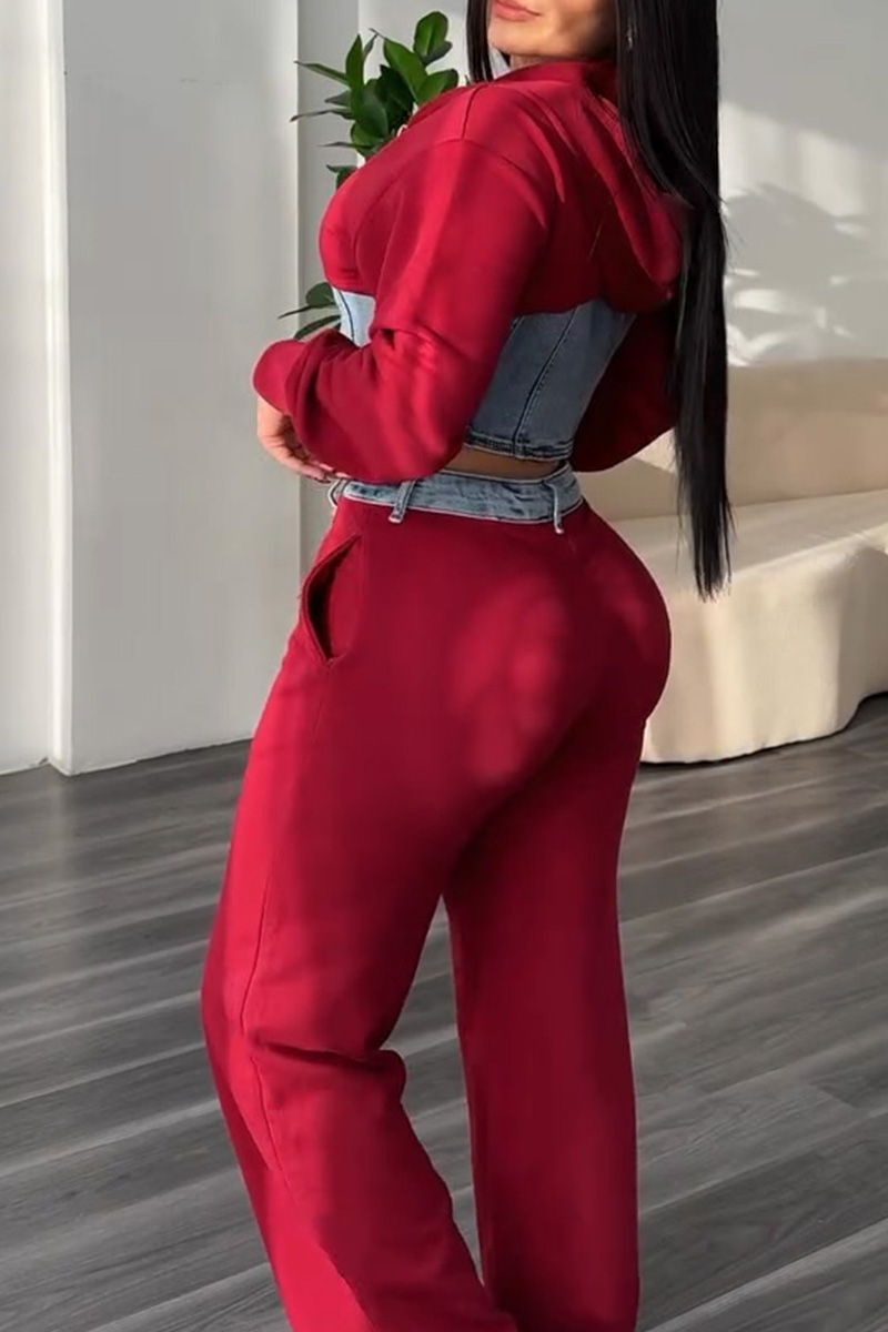 Women's Denim Patchwork Hoodie + Casual Pants Sets