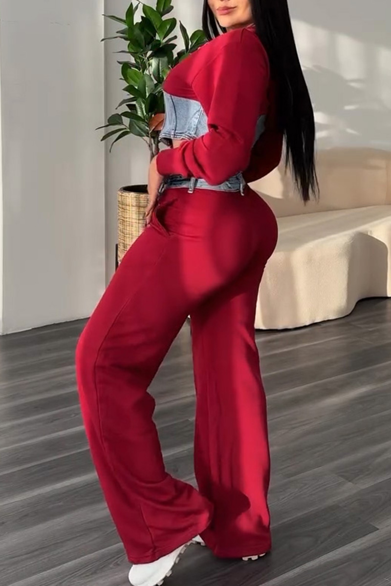 Women's Denim Patchwork Hoodie + Casual Pants Sets