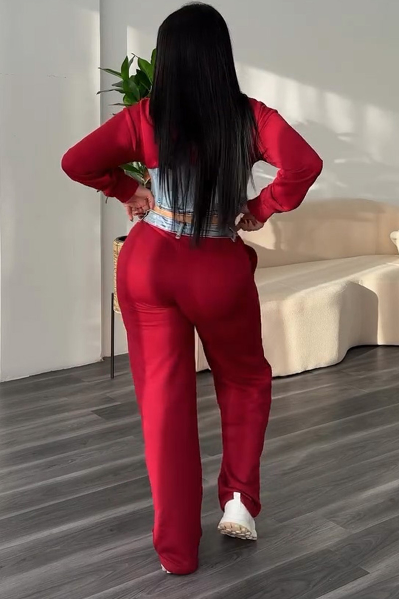 Women's Denim Patchwork Hoodie + Casual Pants Sets