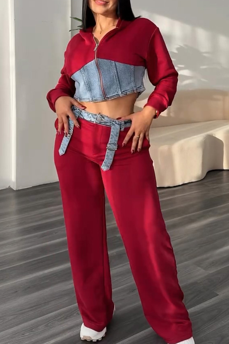 Women's Denim Patchwork Hoodie + Casual Pants Sets