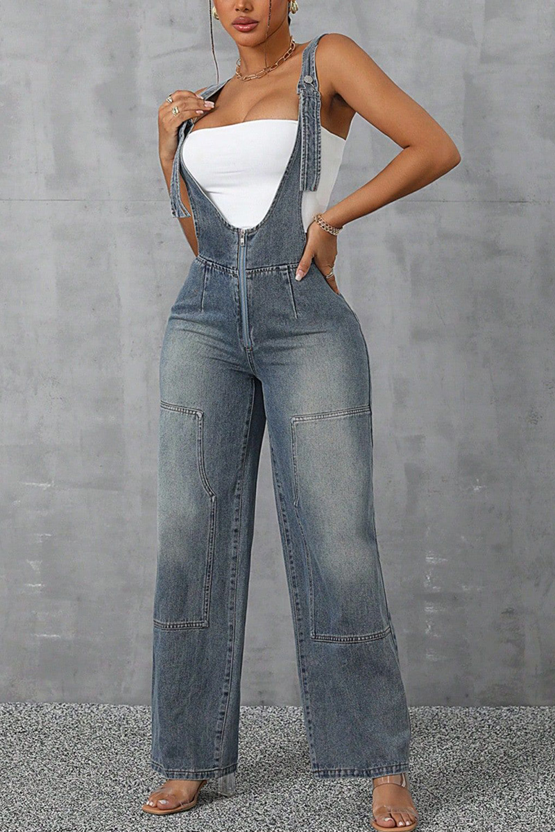 Ladies' Edgy Denim Overalls Wide Leg Overalls