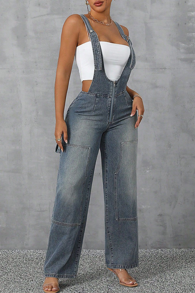Ladies' Edgy Denim Overalls Wide Leg Overalls