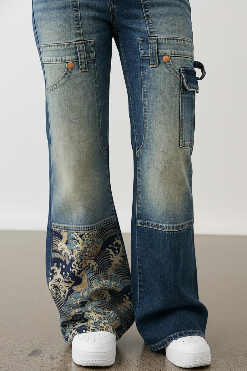 Women's Fashionable Casual Studded Heat Transfer Pattern Jeans