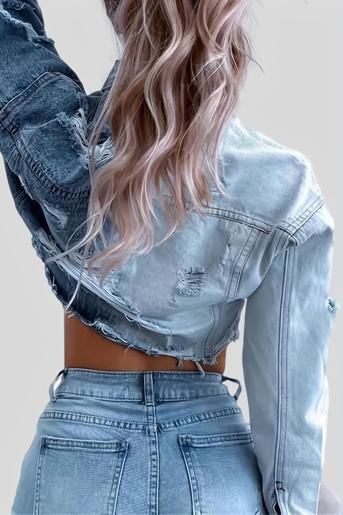 Women's Casual Pocket Button Ripped Short Denim Jacket