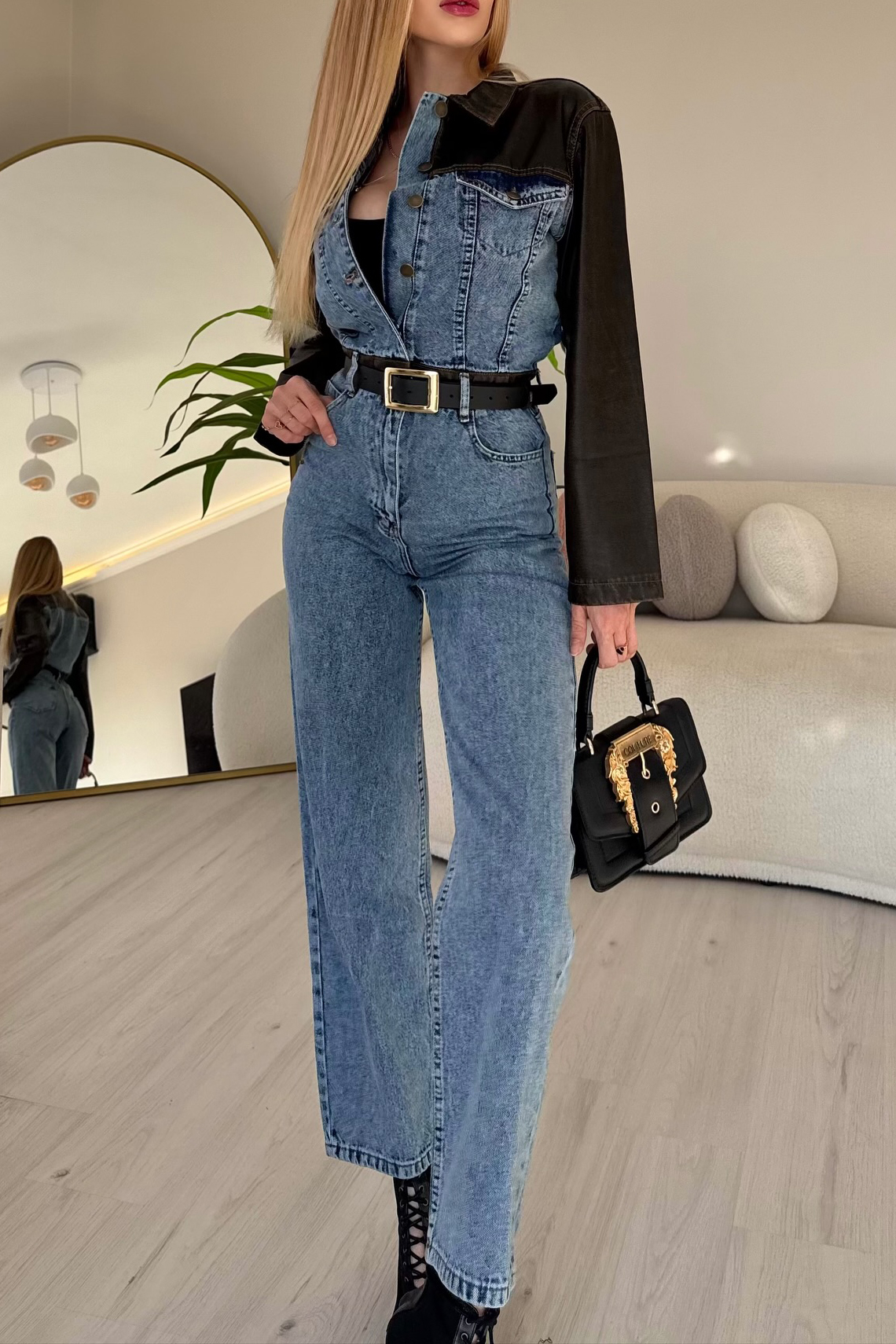 Women's Must-Have Essential Leather Patchwork Jumpsuit