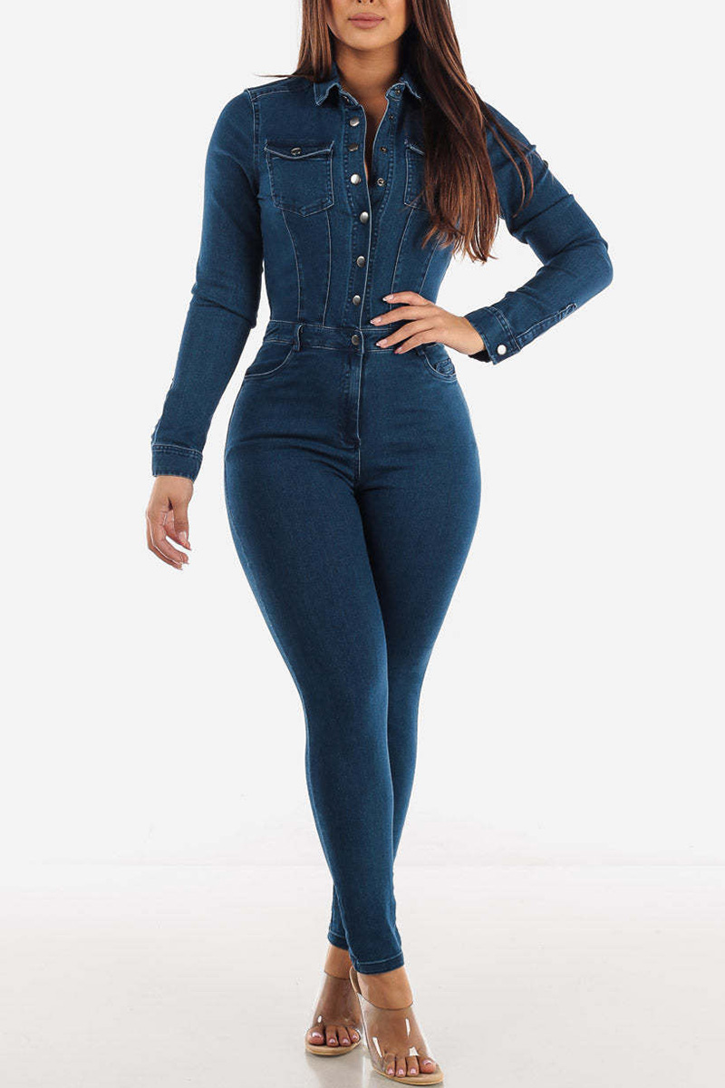 Women's Slim Stretch Washed Denim Jumpsuit