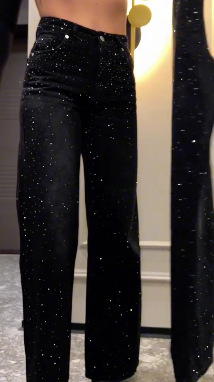 Women's Rhinestone-embellished Casual Denim Pants