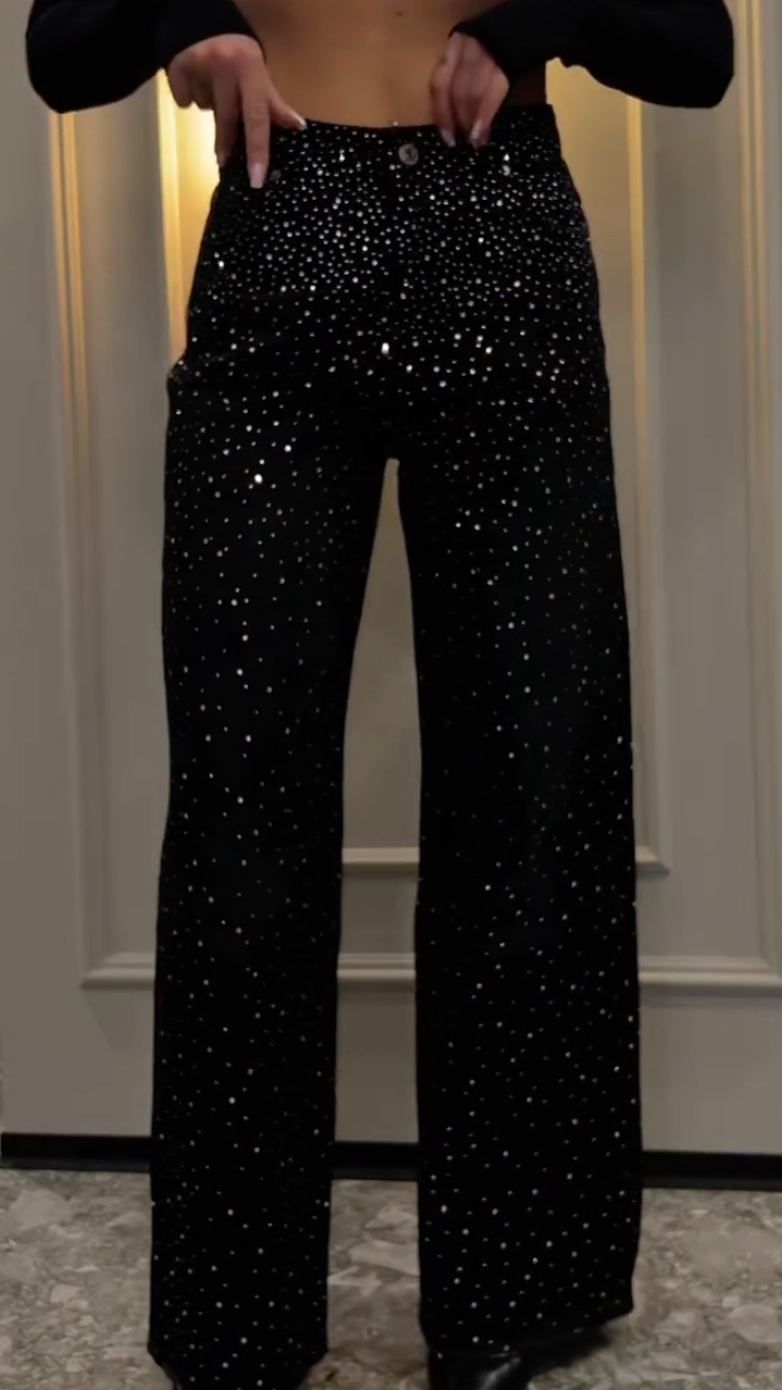 Women's Rhinestone-embellished Casual Denim Pants
