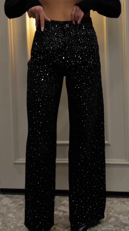 Women's Rhinestone-embellished Casual Denim Pants