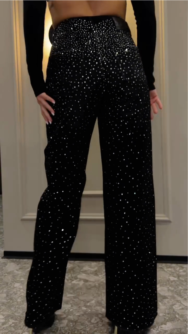 Women's Rhinestone-embellished Casual Denim Pants