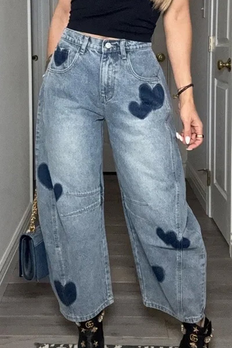 Women's Casual Denim Heart-Shaped Pants