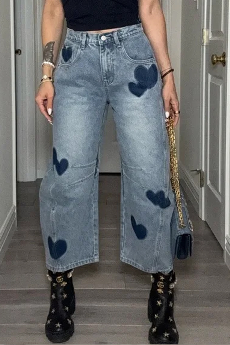 Women's Casual Denim Heart-Shaped Pants
