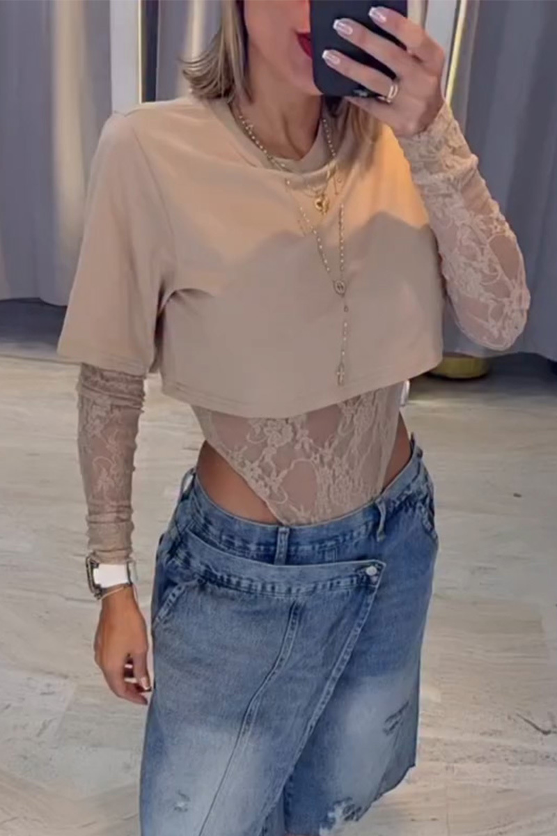 Women's Elegant Two-Piece Lace Mesh Bodysuit