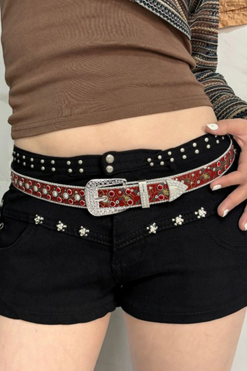 Ladies Gothic Rhinestone Skull Design Belt