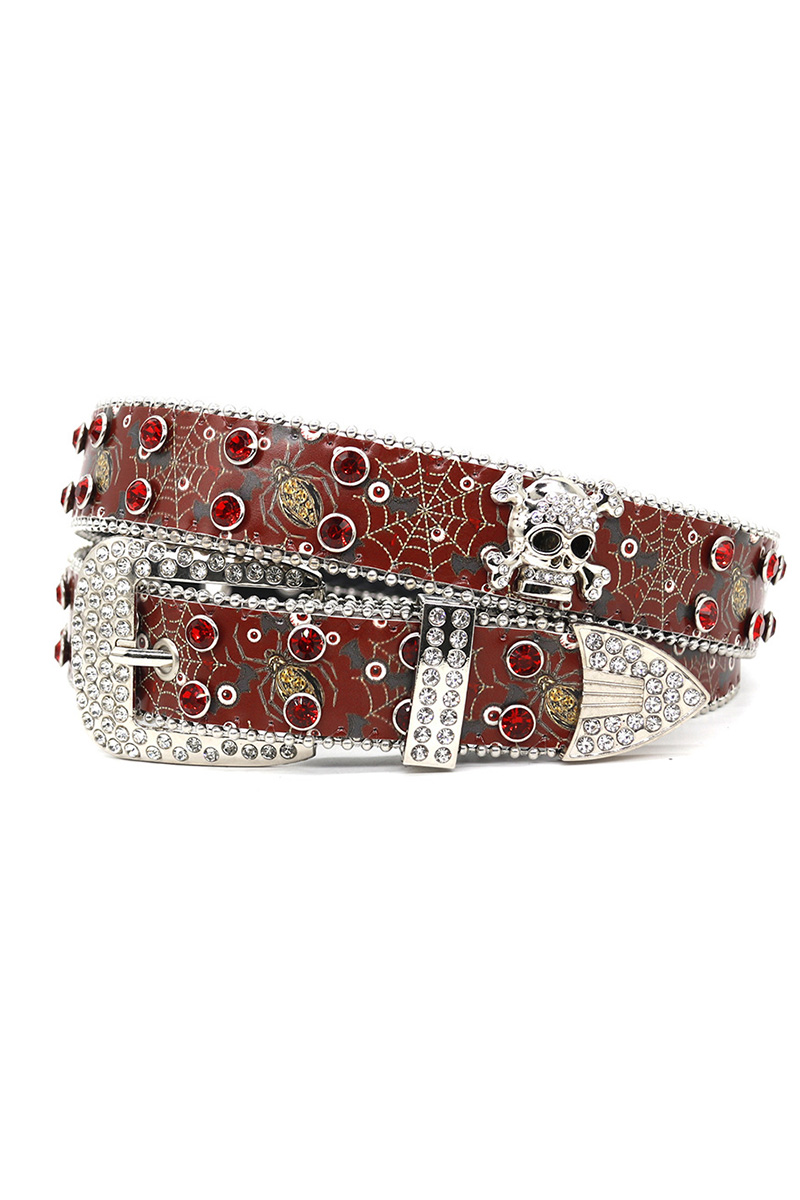 Ladies Gothic Rhinestone Skull Design Belt