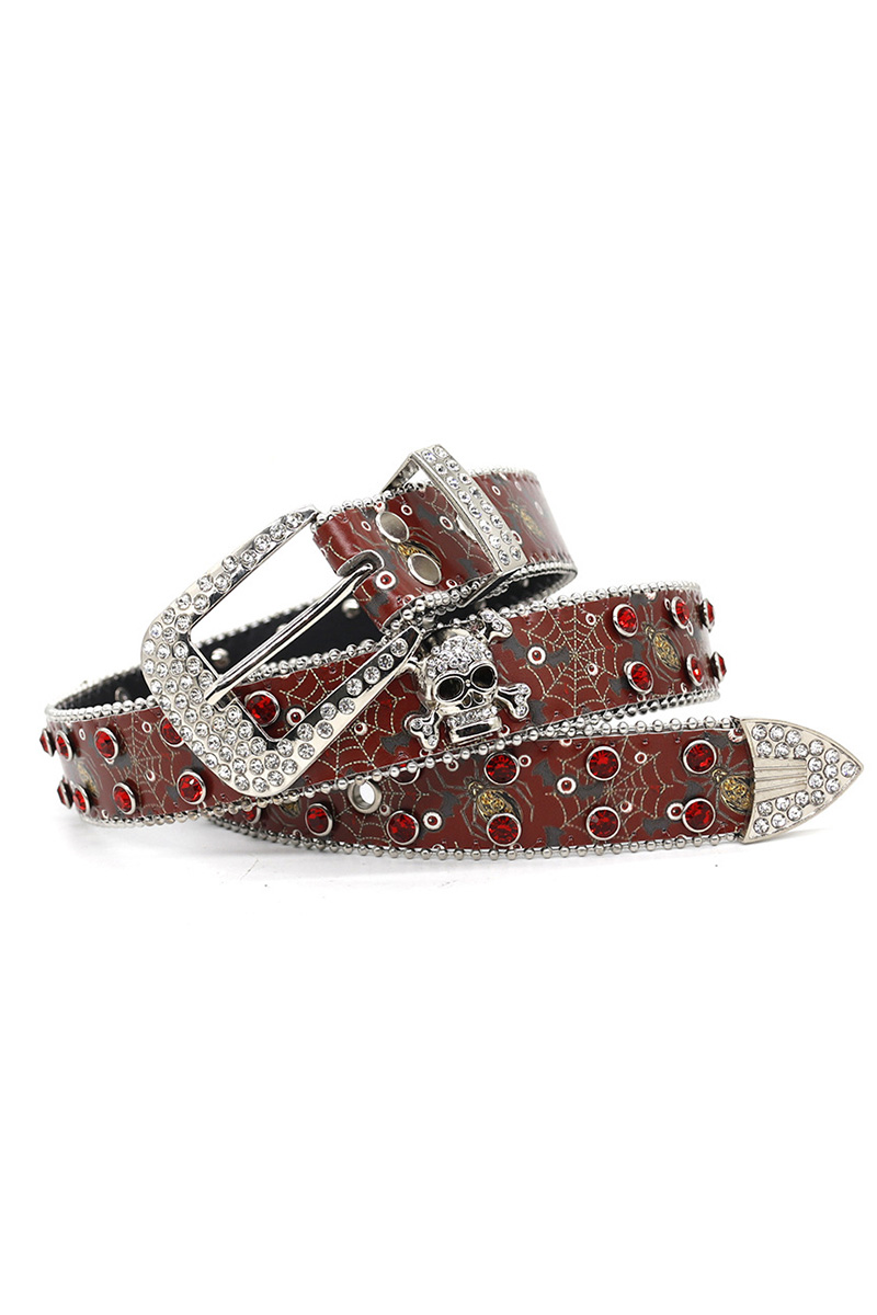 Ladies Gothic Rhinestone Skull Design Belt