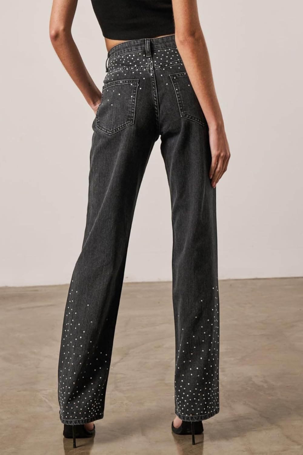 Women's Casual Rhinestone Embellished Straight Leg Jeans
