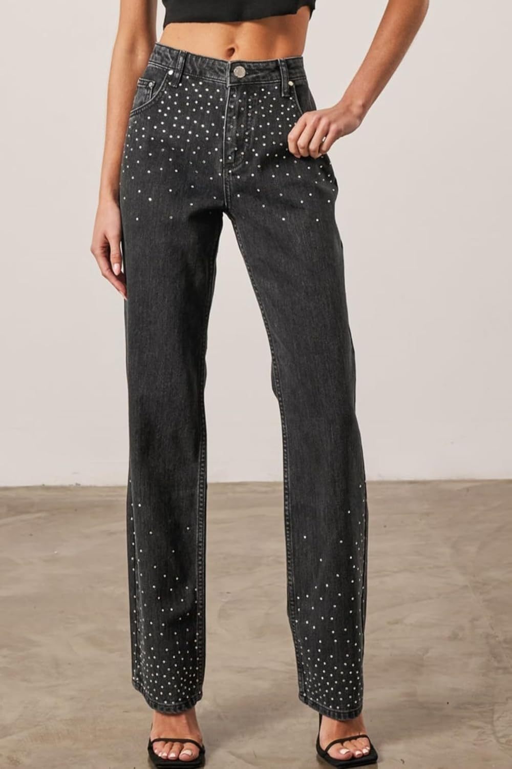 Women's Casual Rhinestone Embellished Straight Leg Jeans