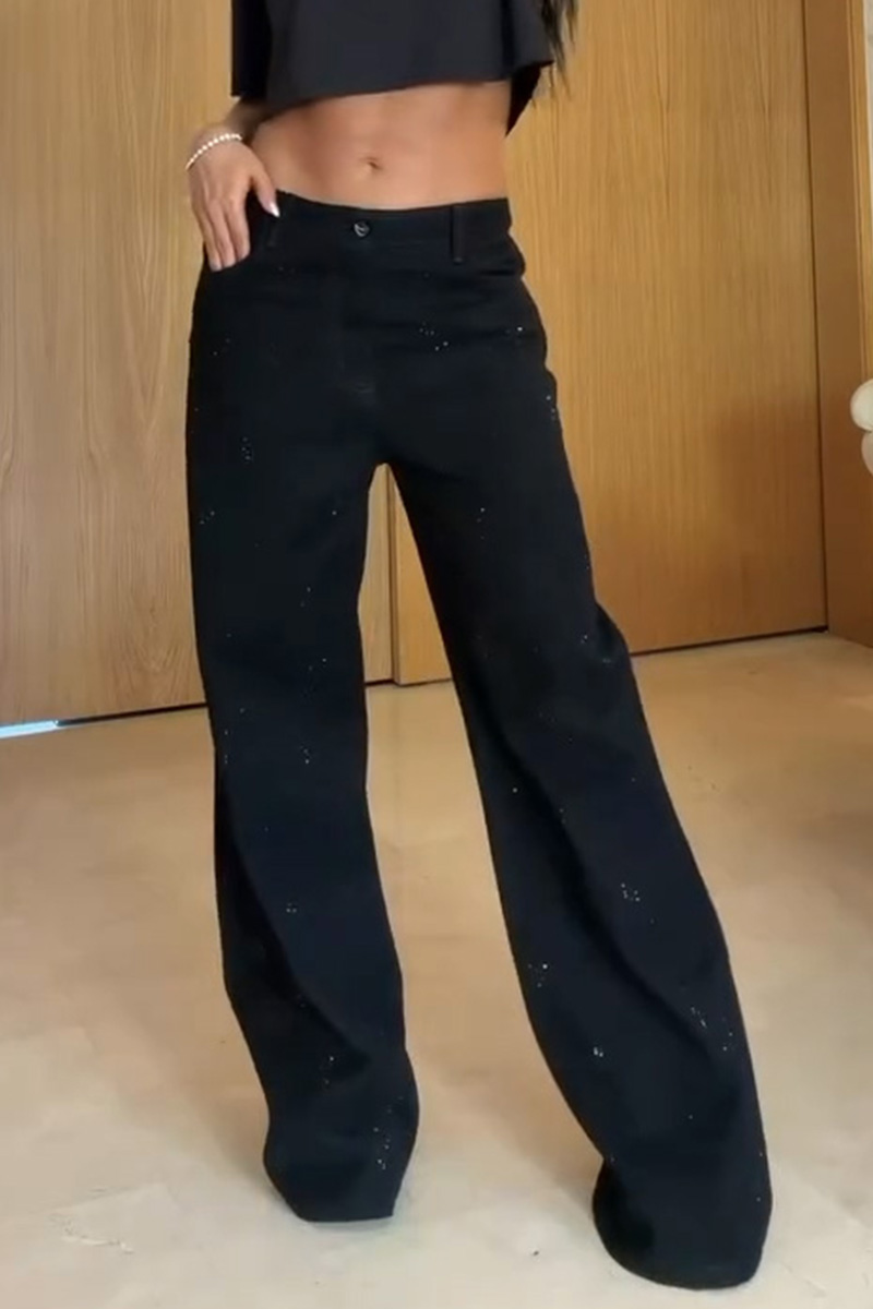 Women's Straight Leg Rhinestone Floor Length Jeans