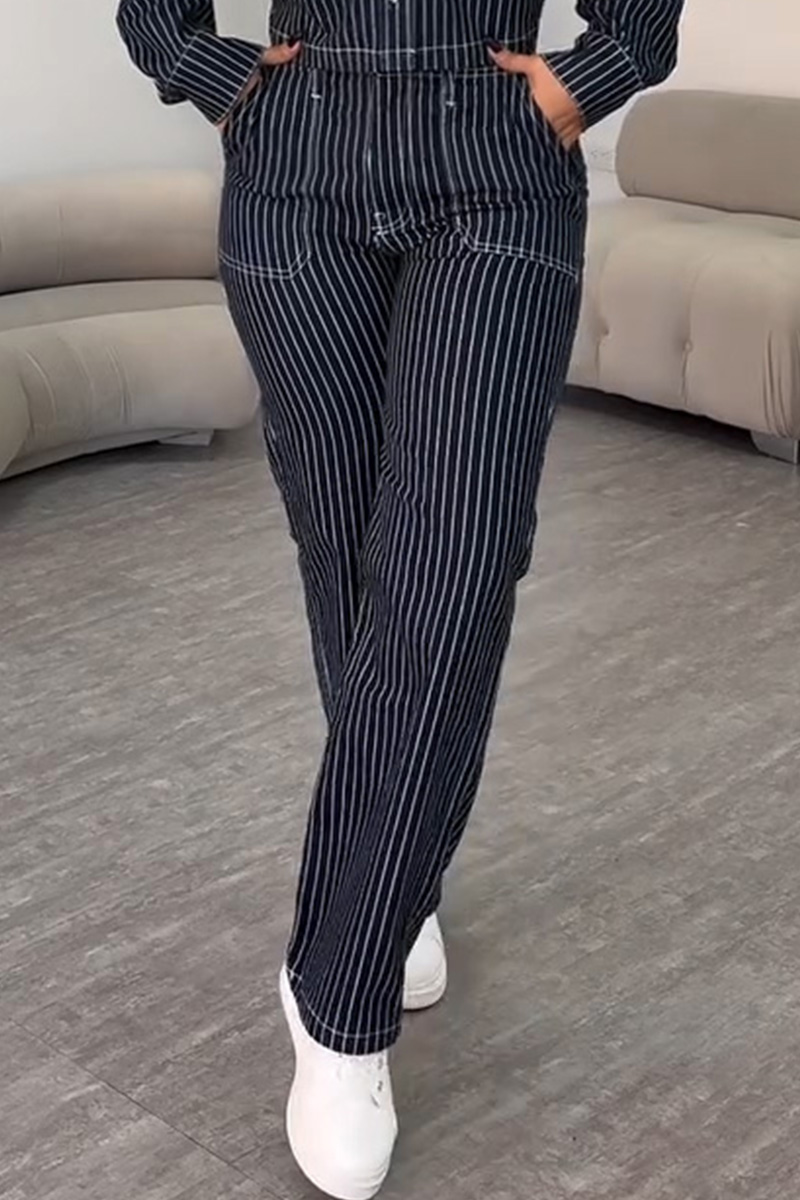 Ladies' Striped Short Jacket + Coordinated Striped Jeans  Sets