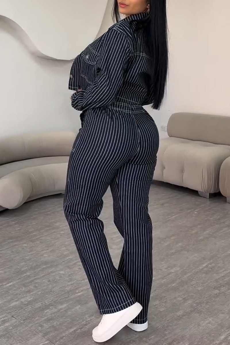 Ladies' Striped Short Jacket + Coordinated Striped Jeans  Sets