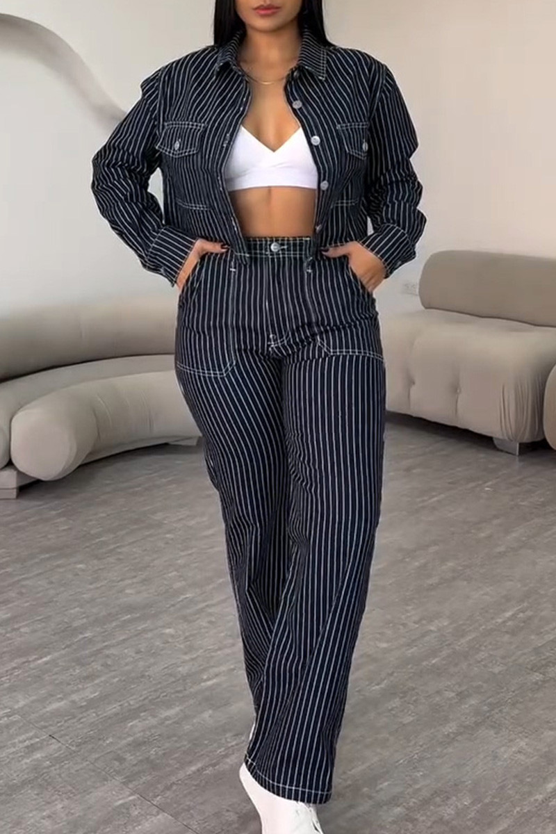 Ladies' Striped Short Jacket + Coordinated Striped Jeans  Sets