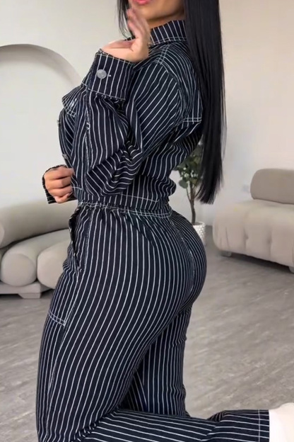 Ladies' Striped Short Jacket + Coordinated Striped Jeans  Sets