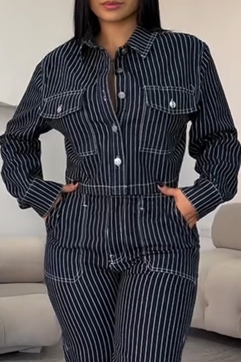 Ladies' Striped Short Jacket + Coordinated Striped Jeans  Sets