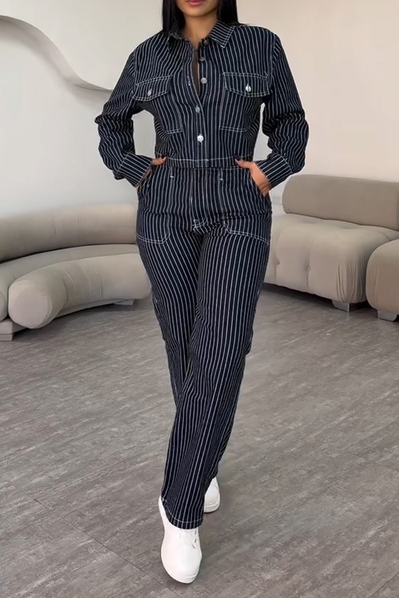 Ladies' Striped Short Jacket + Coordinated Striped Jeans  Sets