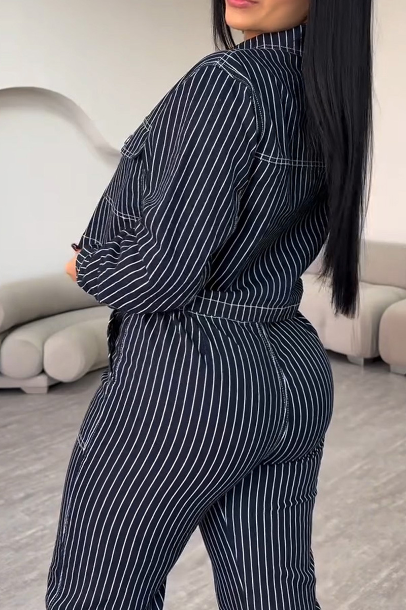 Ladies' Striped Short Jacket + Coordinated Striped Jeans  Sets