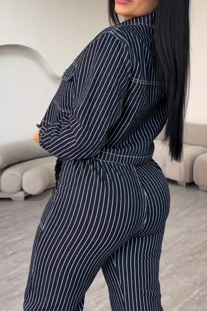 Ladies' Striped Short Jacket + Coordinated Striped Jeans  Sets