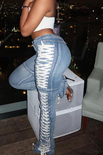 Women's Casual Lace Up Flared Jeans