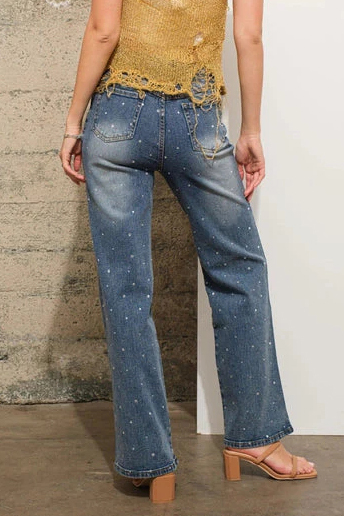 Women's Casual Rhinestone Embellished Straight Leg Jeans