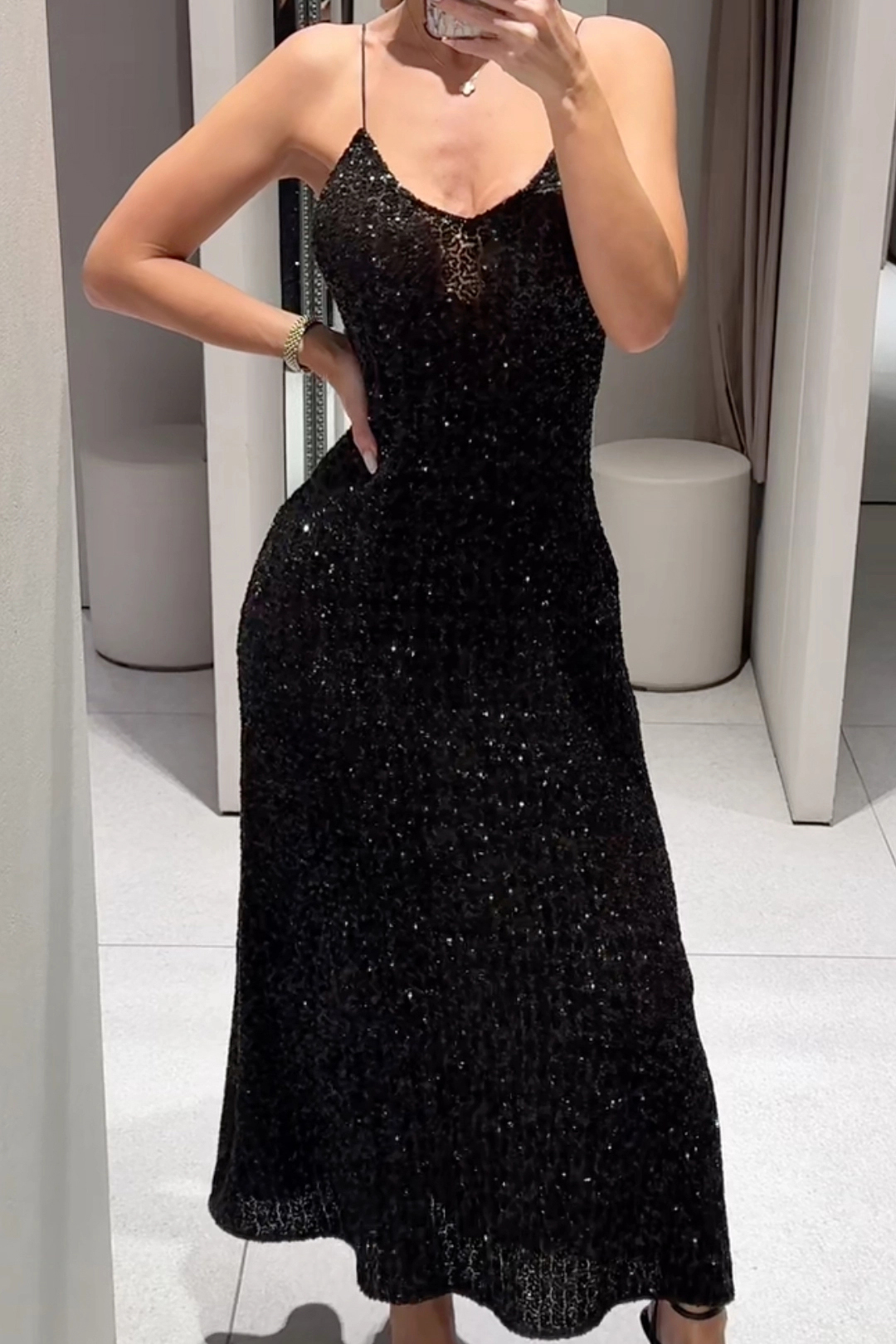 Women's Casual Rhinestone Embellished Long Strappy Dress