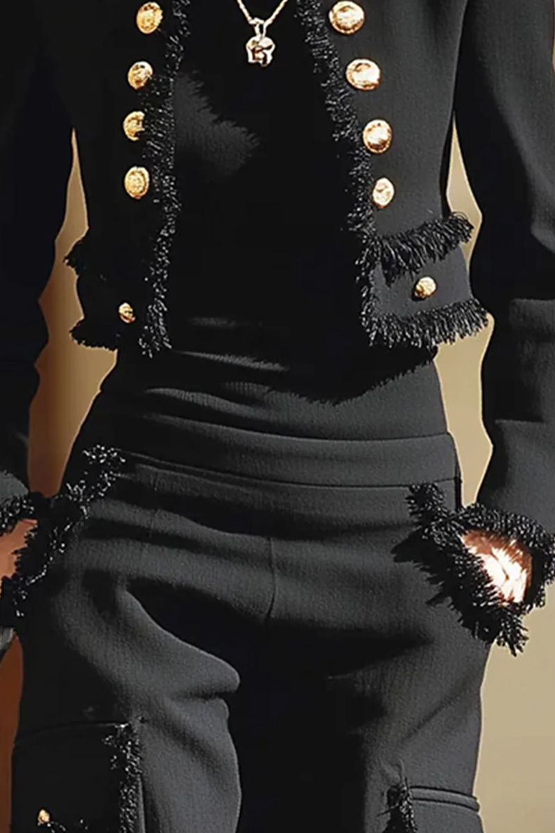 Women's Top City Button Tassel Solid Color Round Neck Jacket