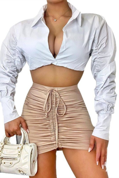 Women's Spring And Summer Single Breasted Long Sleeved Casual Top, Street White Short Shirt