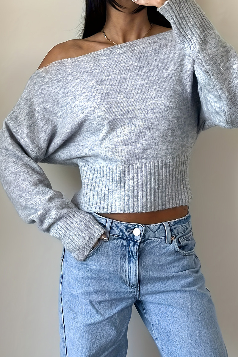 Ladies Lazy Chic Loose Off Shoulder Knit Top