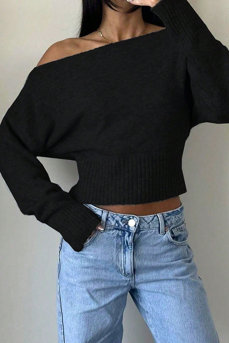 Ladies Lazy Chic Loose Off Shoulder Knit Top