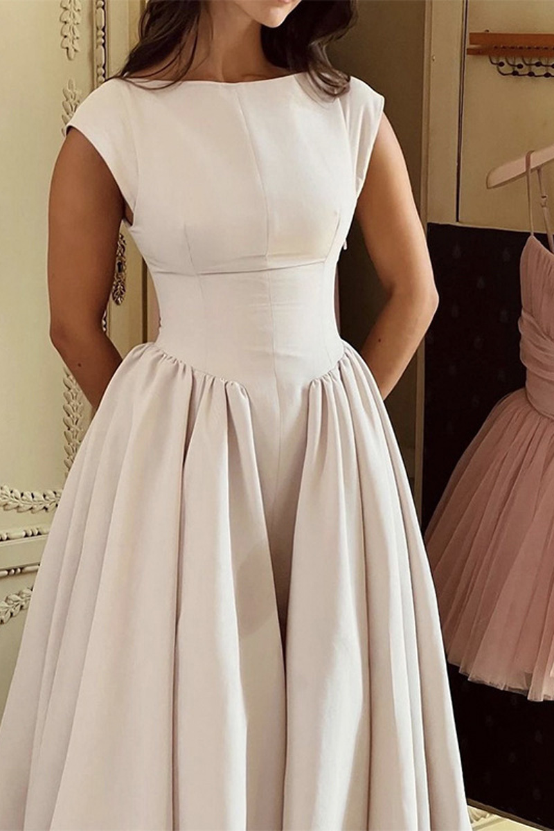 Women's Spring And Autumn New Style Elegant Backless Waist Cinched Mid Length Dress