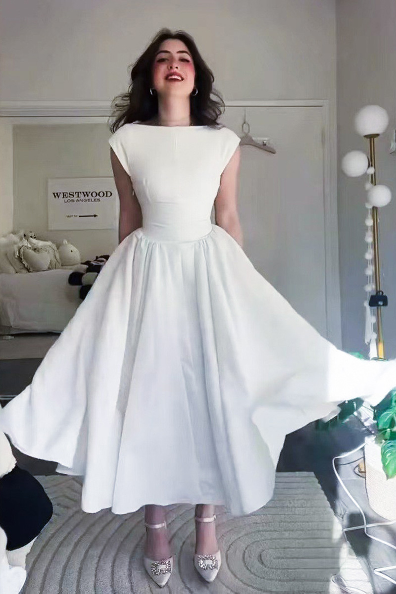 Women's Spring And Autumn New Style Elegant Backless Waist Cinched Mid Length Dress