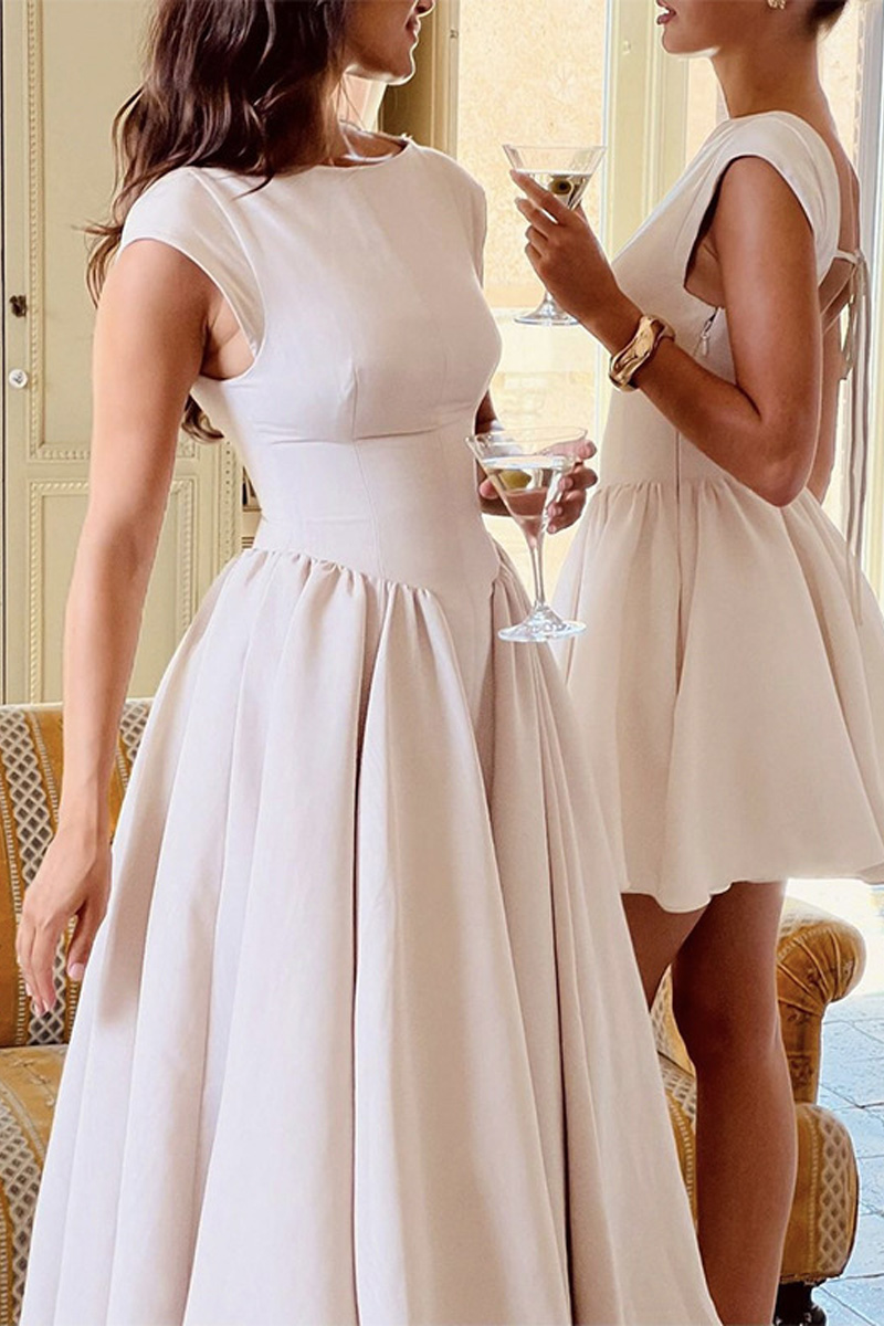 Women's Spring And Autumn New Style Elegant Backless Waist Cinched Mid Length Dress