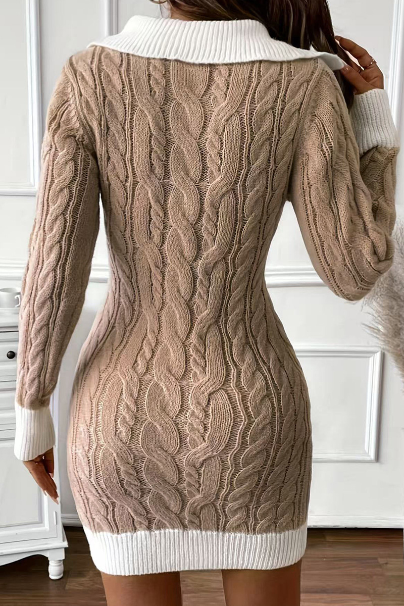 Ladies V-Neck Colorblock Knit Mini Dress