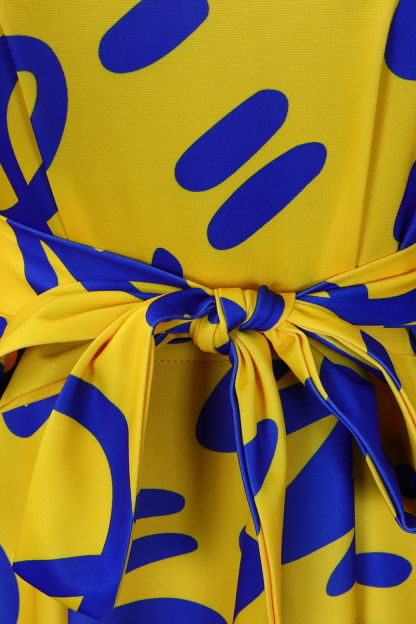 Women's Fashionable Temperament Lace Up Printed Short Sleeved Big Swing Dress